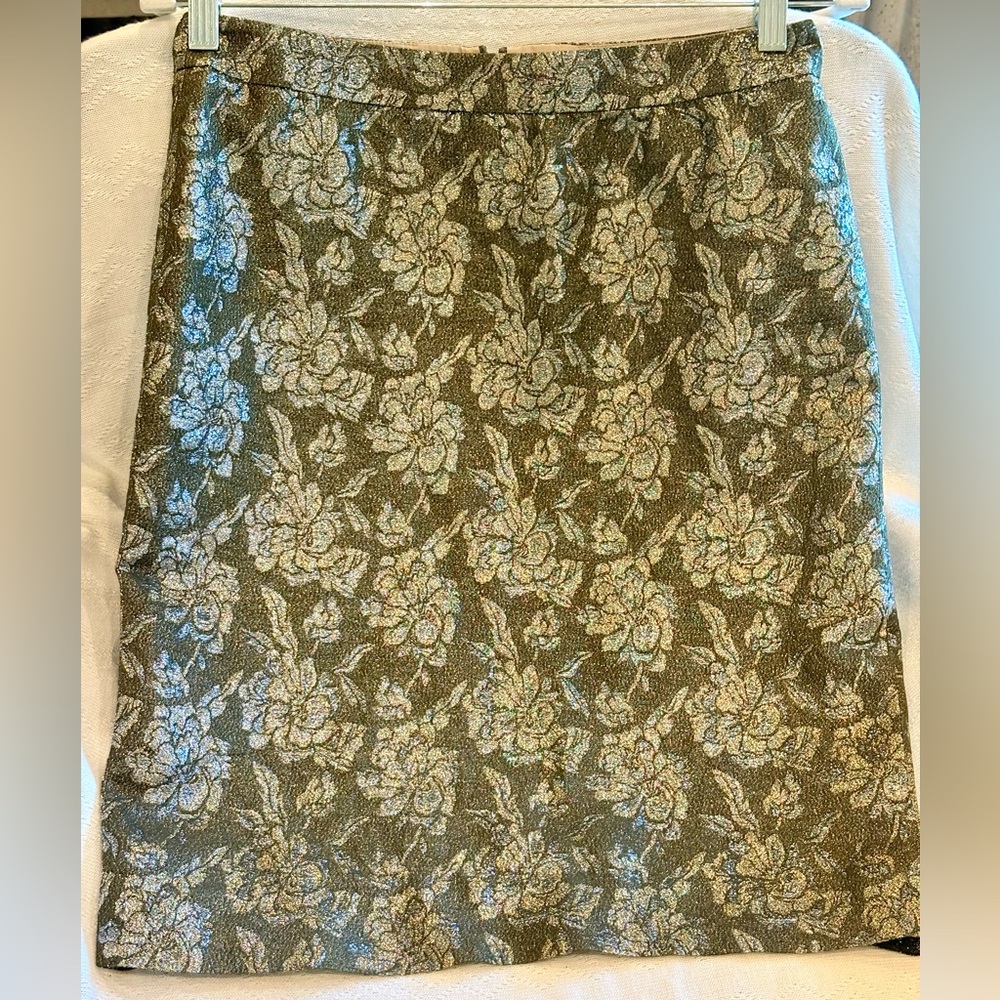 J. Crew Floral Pencil Skirt - Olive and Gold